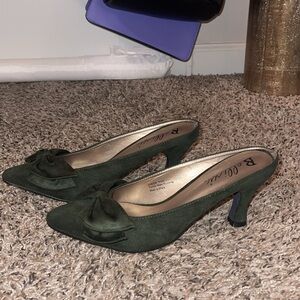 Bellini Cheer Dark Green Microsuede Bow Mules